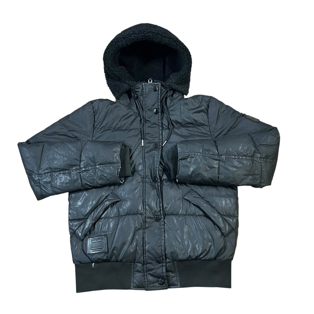 Coach Puffer Women's Fur Trim Hood Coat Jacket Black Medium Read